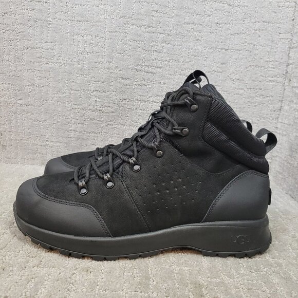 UGG Emmett Men's Size 12 US Black Leather Mid Nubuck Waterproof Boots 1112376 - Picture 1 of 11